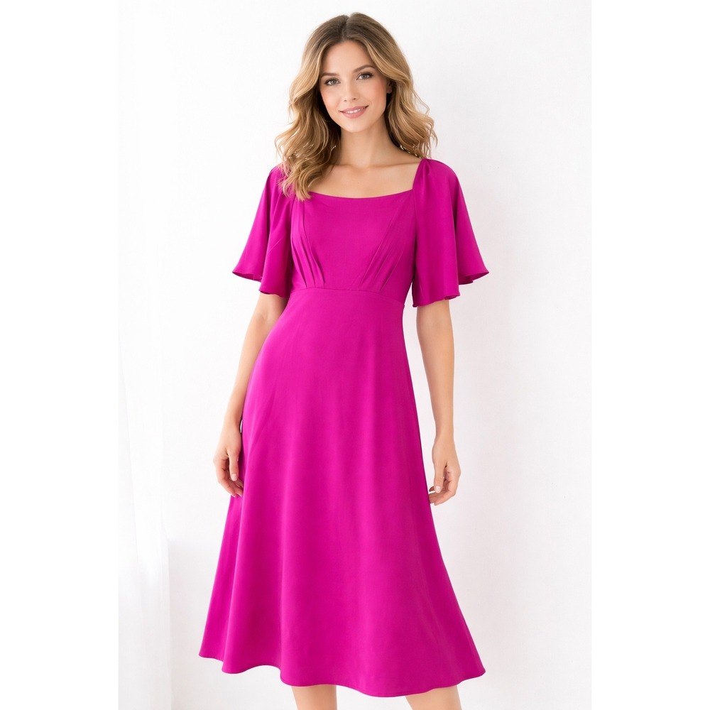 Banana Republic Satin Midi Dress Size 12 Magenta Pink Square Neck Cocktail Party